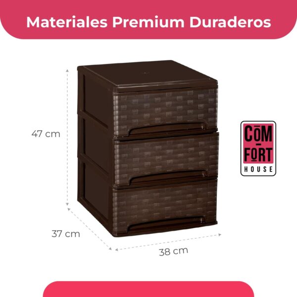 61bGMiBDwLL._AC_SL1500_.jpg COM-FORT HOUSE | Cajonera Apilable de Plástico | Modelo Bambu | Color Wengue | Modelo de 3 Cajones | Cajones de Almacenamiento Modular