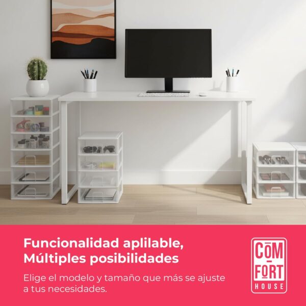 COM-FORT HOUSE | Cajonera Apilable de Plástico | Modelo Transparente | Color Blanco | Modelo de 3 Cajones | Cajones de Almacenamiento Modular