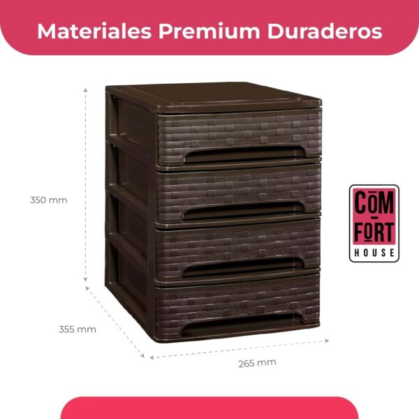 61fUFcWDi5L._AC_SL1500_.jpg COM-FORT HOUSE | Cajonera Apilable de Plástico | Modelo Bambú | Color Wengue | Modelo de 4 Cajones | Cajones de Almacenamiento Modular