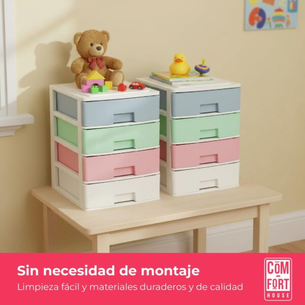 COM-FORT HOUSE | Cajonera Apilable de Plástico | Modelo Multicolor | Color Blanco | Modelo de 4 Cajones | Cajones de Almacenamiento Modular