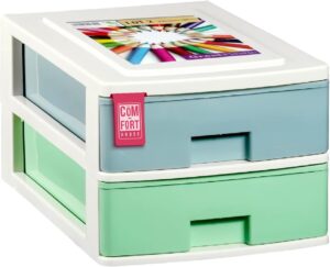 COM-FORT HOUSE | Cajonera Apilable de Plástico | Modelo Multicolor | Color Blanco | Modelo de 2 Cajones | Cajones de Almacenamiento Modular