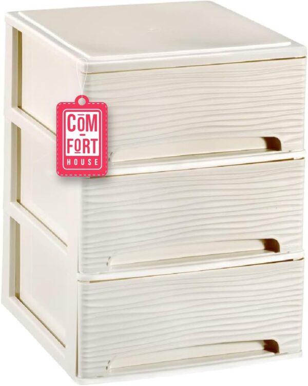 61ip6HRtZL._AC_SL1500_.jpg COM-FORT HOUSE | Cajonera Apilable de Plástico | Modelo Ondas | Color Blanco Roto | Modelo de 3 Cajones | Cajones de Almacenamiento Modular
