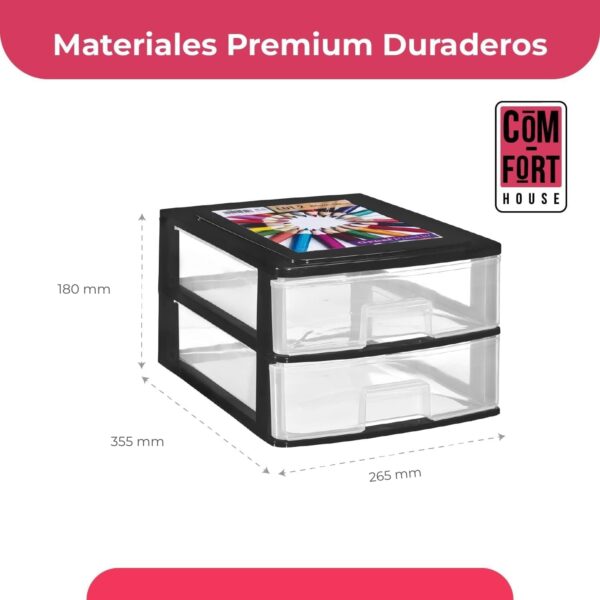 COM-FORT HOUSE | Cajonera Apilable de Plástico | Modelo Transparente | Color Negro | Modelo de 2 Cajones | Cajones de Almacenamiento Modular