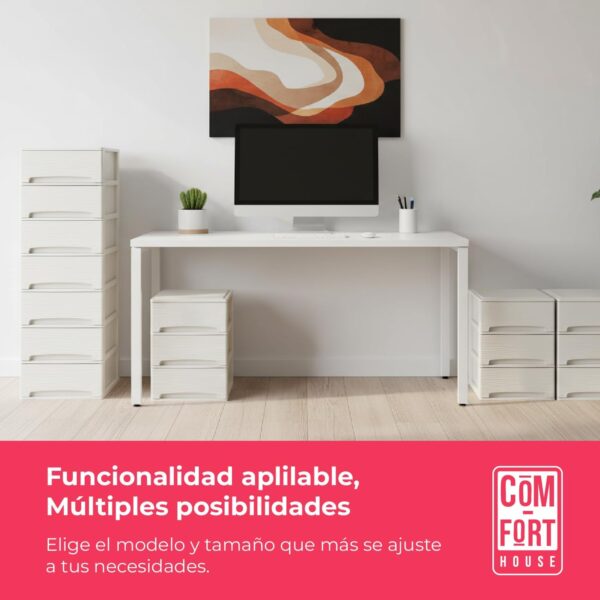 61kYI0XPnxL._AC_SL1500_.jpg COM-FORT HOUSE | Cajonera Apilable de Plástico | Modelo Ondas | Color Blanco Roto | Modelo de 3 Cajones | Cajones de Almacenamiento Modular