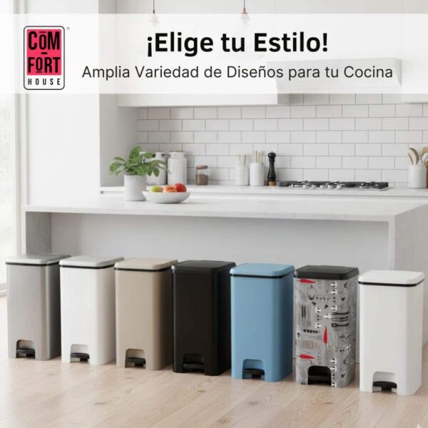 COM-FORT HOUSE | Cubo de Basura con Pedal | Capacidad de 37 litros | Cubo Reciclaje | Color Class Negro | Cubo de Basura Orgánico Cocina | 1 unidad | Piezas Extraíbles | Limpieza Fácil