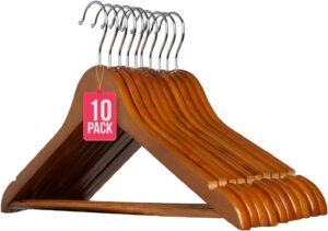 61mDOatBBdL._AC_SL1500_.jpg Pack de 10 Perchas de Madera Maciza Nogal con Gancho Giratorio 360° y Muescas Antideslizantes - con Barra para Pantalones - Alta Resistencia