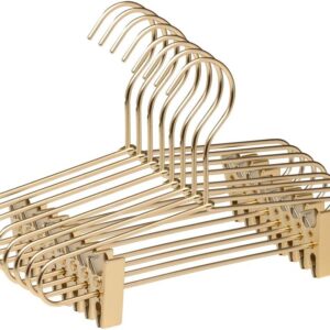 COM-FORT HOUSE Percha de Aluminio con Pinzas para Falda, Color Dorado. Pack de 8 y 14 Und. Perchas de Metal de 32 cm, Inoxidable y Resistentes. 8 Und.