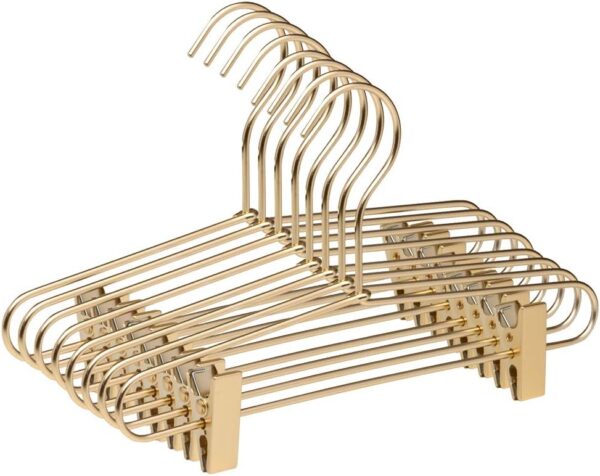 COM-FORT HOUSE Percha de Aluminio con Pinzas para Falda, Color Dorado. Pack de 8 y 14 Und. Perchas de Metal de 32 cm, Inoxidable y Resistentes. 8 Und.