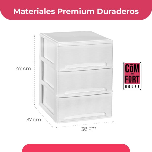 61noOjzKaFL._AC_SL1500_.jpg COM-FORT HOUSE | Cajonera Apilable de Plástico | Modelo Lineas | Color Blanco | Modelo de 3 Cajones | Cajones de Almacenamiento Modular