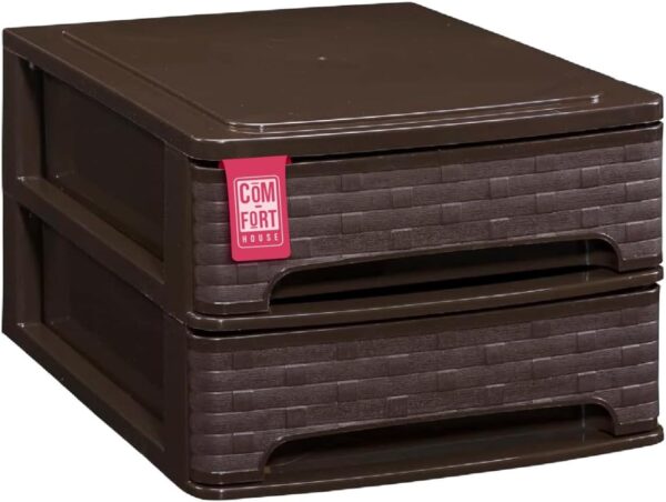 61oF6eq5SWL._AC_SL1280_.jpg COM-FORT HOUSE | Cajonera Apilable de Plástico | Modelo Bambu | Color Wengue| Modelo de 2 Cajones | Cajones de Almacenamiento Modular