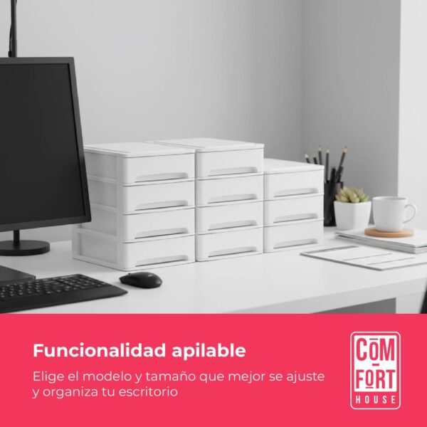 61qAdGFq57L._AC_SL1500_.jpg COM-FORT HOUSE | Cajonera Apilable de Plástico | Modelo Lineas | Color Blanco| Modelo de 3 Cajones | Cajones de Almacenamiento Modular