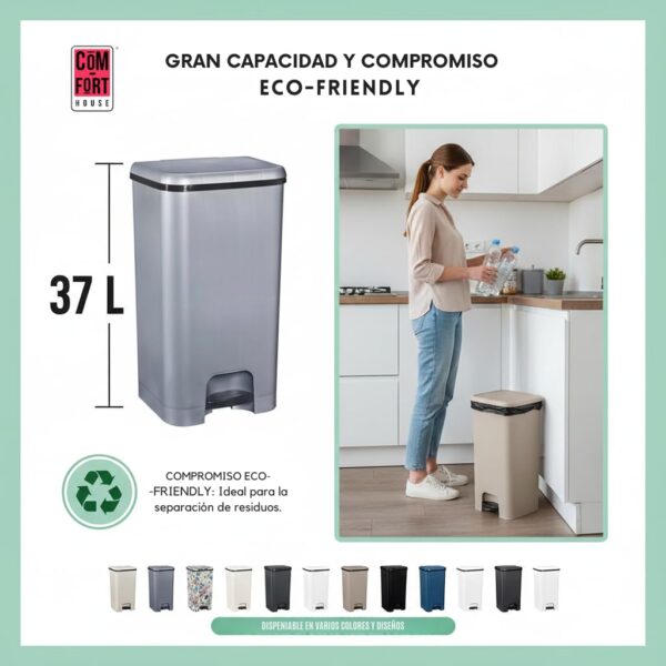 COM-FORT HOUSE | Cubo de Basura con Pedal | Capacidad de 37 litros | Cubo Reciclaje | Color Class Negro | Cubo de Basura Orgánico Cocina | 1 unidad | Piezas Extraíbles | Limpieza Fácil