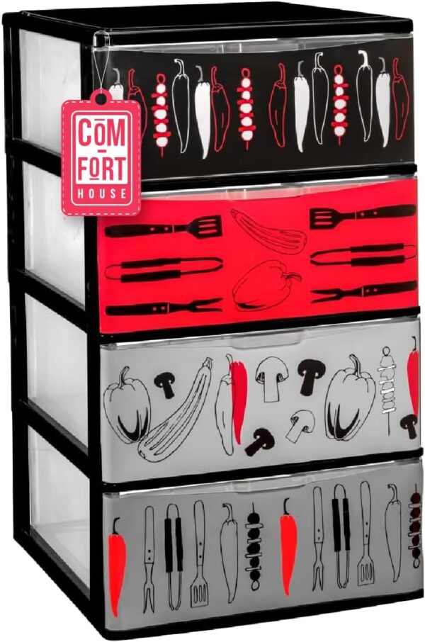 61usjwBjgeL._AC_SL1500_.jpg COM-FORT HOUSE | Cajonera Apilable de Plástico | Modelo Iris | Diseño Cocina | Modelo de 4 Cajones | Cajones de Almacenamiento Modular