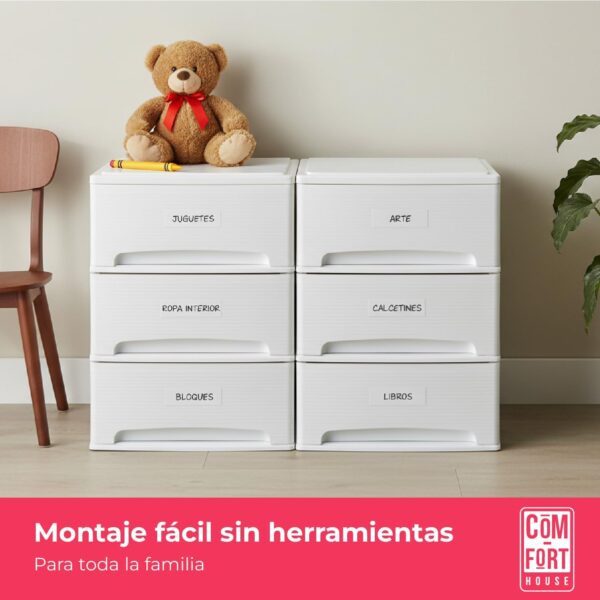 61vFO5OLm4L._AC_SL1500_.jpg COM-FORT HOUSE | Cajonera Apilable de Plástico | Modelo Lineas | Color Blanco | Modelo de 3 Cajones | Cajones de Almacenamiento Modular