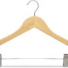 COM-FORT HOUSE | Percha de Madera Maciza | Color Blanco, Natural | Percha de Madera Maciza con Pinzas | Gancho Giratorio | Ideal para Faldas Pantalones y Vaqueros
