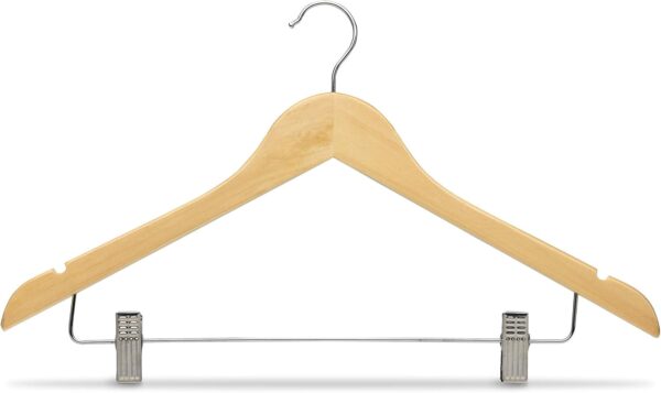 COM-FORT HOUSE | Percha de Madera Maciza | Color Blanco, Natural | Percha de Madera Maciza con Pinzas | Gancho Giratorio | Ideal para Faldas Pantalones y Vaqueros