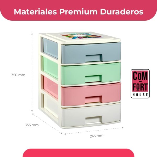 COM-FORT HOUSE | Cajonera Apilable de Plástico | Modelo Multicolor | Color Blanco | Modelo de 4 Cajones | Cajones de Almacenamiento Modular