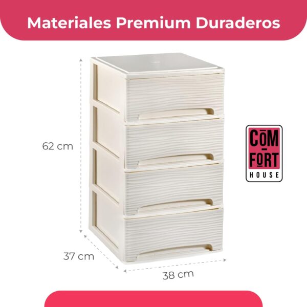 61wR219R9IL._AC_SL1500_.jpg COM-FORT HOUSE | Cajonera Apilable de Plástico | Modelo Ondas | Color Blanco Roto | Modelo de 4 Cajones | Cajones de Almacenamiento Modular