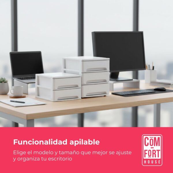 61x7O-rfU1L._AC_SL1500_.jpg COM-FORT HOUSE | Cajonera Apilable de Plástico | Modelo Lineas | Color Blanco| Modelo de 2 Cajones | Cajones de Almacenamiento Modular