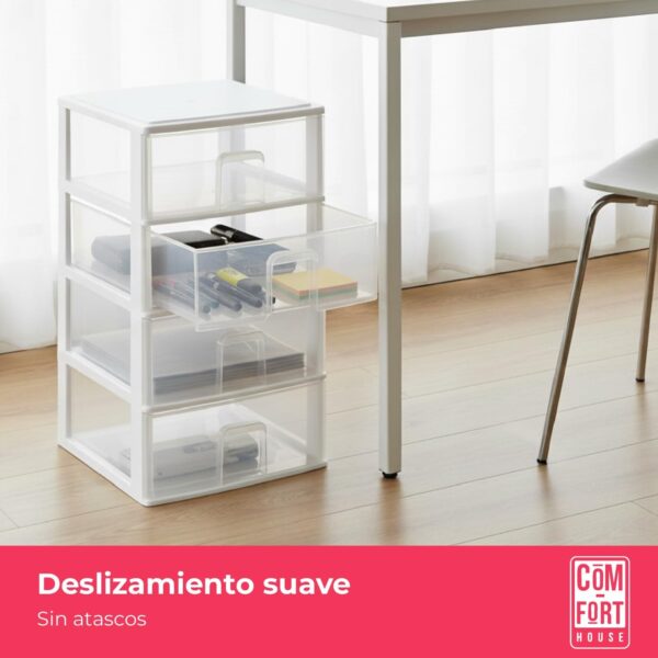 COM-FORT HOUSE | Cajonera Apilable de Plástico | Modelo Transparente | Color Blanco | Modelo de 3 Cajones | Cajones de Almacenamiento Modular