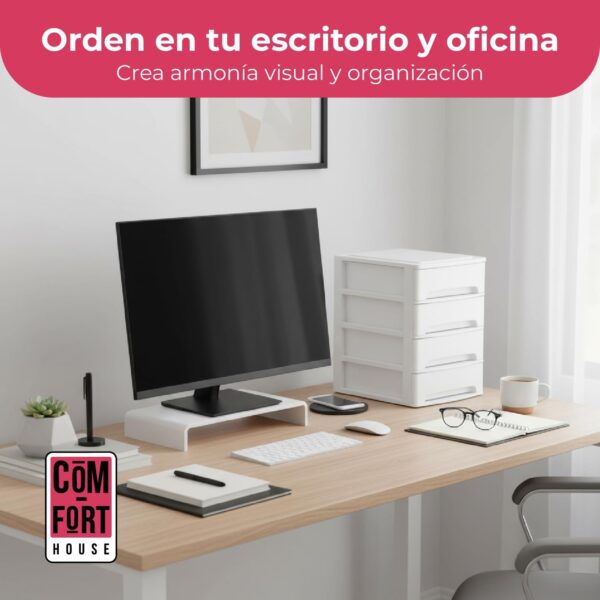 61yLpKYODPL._AC_SL1500_.jpg COM-FORT HOUSE | Cajonera Apilable de Plástico | Modelo Lineas | Color Blanco| Modelo de 4 Cajones | Cajones de Almacenamiento Modular