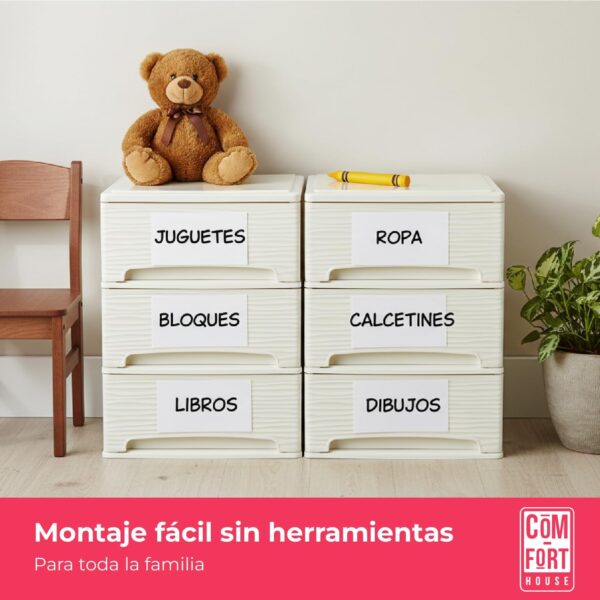 71-6qlX0xfL._AC_SL1500_.jpg COM-FORT HOUSE | Cajonera Apilable de Plástico | Modelo Ondas | Color Blanco Roto | Modelo de 3 Cajones | Cajones de Almacenamiento Modular