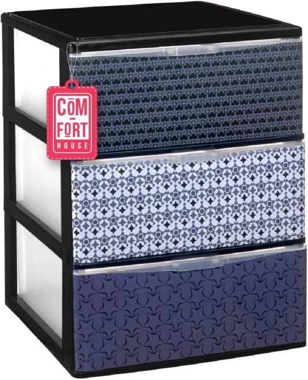 710fPgmWCvL._AC_SL1500_.jpg COM-FORT HOUSE | Cajonera Apilable de Plástico | Modelo Iris | Diseño Mosaico | Modelo de 3 Cajones | Cajones de Almacenamiento Modular