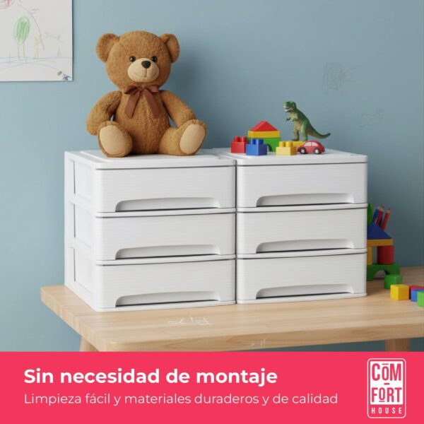 7139dHpX04L._AC_SL1500_.jpg COM-FORT HOUSE | Cajonera Apilable de Plástico | Modelo Lineas | Color Blanco| Modelo de 3 Cajones | Cajones de Almacenamiento Modular