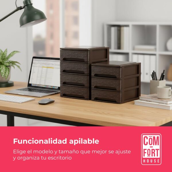 713tJQdLmL._AC_SL1500_.jpg COM-FORT HOUSE | Cajonera Apilable de Plástico | Modelo Bambú | Color Wengue | Modelo de 4 Cajones | Cajones de Almacenamiento Modular