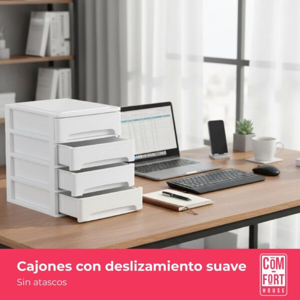 7144E9o1mNL._AC_SL1500_.jpg COM-FORT HOUSE | Cajonera Apilable de Plástico | Modelo Lineas | Color Blanco| Modelo de 4 Cajones | Cajones de Almacenamiento Modular