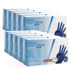 7146JEpRYL._SL1500_.jpg COM-FORT HOUSE - Guantes nitrilo desechables - Color Azul- Colección Softskim - Guantes de Látex sin Polvo - Disponible en tallas XL 1000und