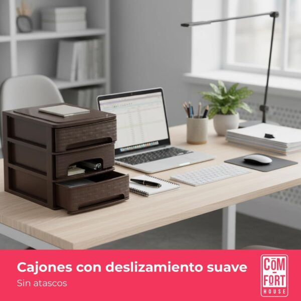 716t2vVMDZL._AC_SL1500_.jpg COM-FORT HOUSE | Cajonera Apilable de Plástico | Modelo Bambú | Color Wengue| Modelo de 3 Cajones | Cajones de Almacenamiento Modular