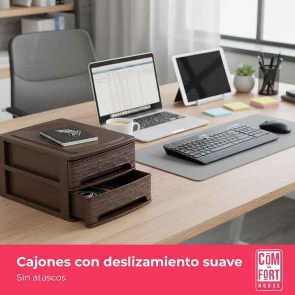 717C1ROUNWL._AC_SL1500_.jpg COM-FORT HOUSE | Cajonera Apilable de Plástico | Modelo Bambu | Color Wengue| Modelo de 2 Cajones | Cajones de Almacenamiento Modular