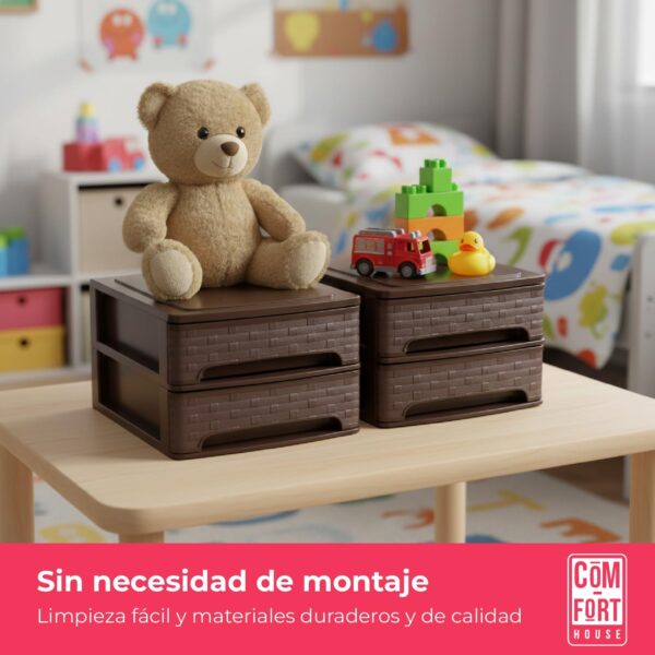 717VNwB86OL._AC_SL1500_.jpg COM-FORT HOUSE | Cajonera Apilable de Plástico | Modelo Bambu | Color Wengue| Modelo de 2 Cajones | Cajones de Almacenamiento Modular