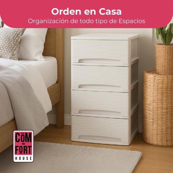 718NTf2yDiL._AC_SL1500_.jpg COM-FORT HOUSE | Cajonera Apilable de Plástico | Modelo Ondas | Color Blanco Roto | Modelo de 4 Cajones | Cajones de Almacenamiento Modular