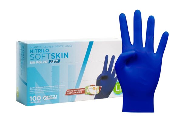 718yxUCDedL._SL1500_.jpg COM-FORT HOUSE - Guantes nitrilo desechables - Color Azul- Colección Softskim - Guantes de Látex sin Polvo - Disponible en tallas L, 100 und