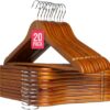 COM-FORT HOUSE - Pack de 20 Perchas de Madera Maciza Nogal con Gancho Giratorio 360° y Muescas Antideslizantes - con Barra para Pantalones - Alta Resistencia