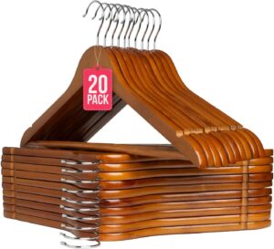 719FapGe4SL._AC_SL1500_.jpg COM-FORT HOUSE - Pack de 20 Perchas de Madera Maciza Nogal con Gancho Giratorio 360° y Muescas Antideslizantes - con Barra para Pantalones - Alta Resistencia