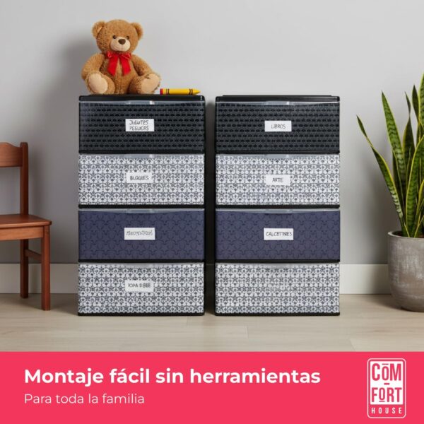 71AFB0rsDL._AC_SL1500_.jpg COM-FORT HOUSE | Cajonera Apilable de Plástico | Modelo Iris | Diseño Mosaico | Modelo de 4 Cajones | Cajones de Almacenamiento Modular