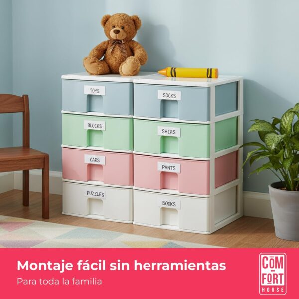 COM-FORT HOUSE | Cajonera Apilable de Plástico | Modelo Multicolor | Color Blanco | Modelo de 4 Cajones | Cajones de Almacenamiento Modular