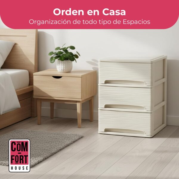 71B430s6RL._AC_SL1500_.jpg COM-FORT HOUSE | Cajonera Apilable de Plástico | Modelo Ondas | Color Blanco Roto | Modelo de 3 Cajones | Cajones de Almacenamiento Modular