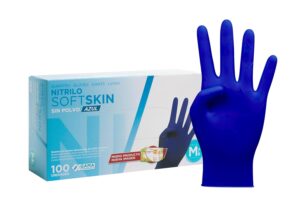 71Be49b2TyL._SL1500_.jpg COM-FORT HOUSE - Guantes nitrilo desechables - Color Azul- Colección Softskim - Guantes de Látex sin Polvo - Disponible en tallas M, 100und
