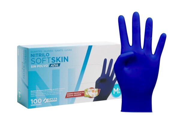 71Be49b2TyL._SL1500_.jpg COM-FORT HOUSE - Guantes nitrilo desechables - Color Azul- Colección Softskim - Guantes de Látex sin Polvo - Disponible en tallas M, 100und