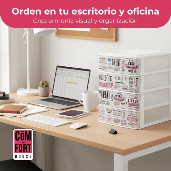 71E1AzDqwsL._AC_SL1500_.jpg COM-FORT HOUSE | Cajonera Apilable de Plástico | Modelo Textos | Color Blanco| Modelo de 4 Cajones | Cajones de Almacenamiento Modular