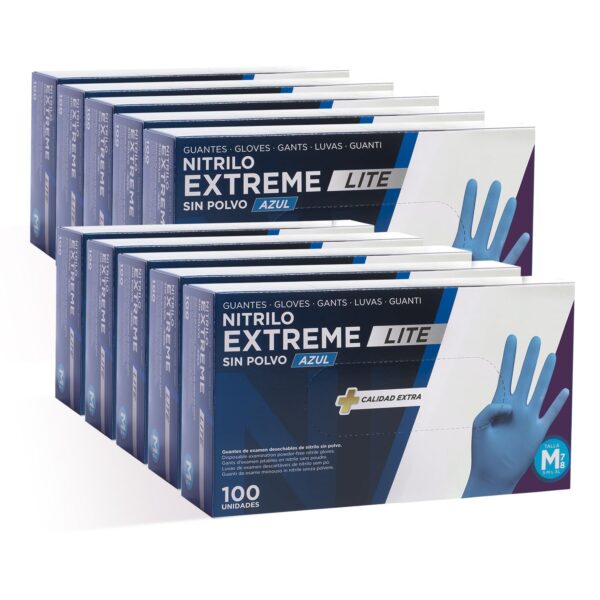 71GRvVgyVyL._SL1500_.jpg COM-FORT HOUSE - Guantes Nitrilo Resistentes - Color Azul- Colección Extreme Lite - Guantes de Látex sin Polvo - Disponible en tallas M, 1000 und