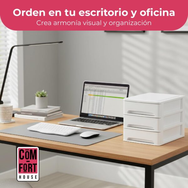 71GSOOa5vUL._AC_SL1500_.jpg COM-FORT HOUSE | Cajonera Apilable de Plástico | Modelo Lineas | Color Blanco| Modelo de 3 Cajones | Cajones de Almacenamiento Modular