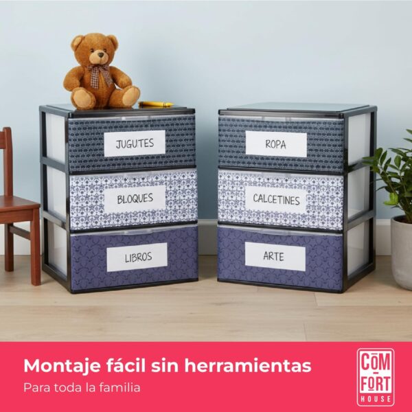 71HhF42OvdL._AC_SL1500_.jpg COM-FORT HOUSE | Cajonera Apilable de Plástico | Modelo Iris | Diseño Mosaico | Modelo de 3 Cajones | Cajones de Almacenamiento Modular