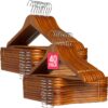 COM-FORT HOUSE - Pack de 40 Perchas de Madera Maciza Nogal con Gancho Giratorio 360° y Muescas Antideslizantes - con Barra para Pantalones - Alta Resistencia
