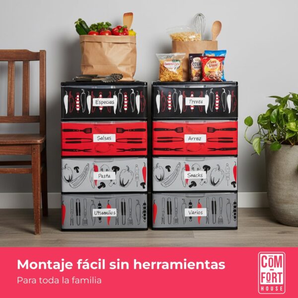 71KohK3kXL._AC_SL1500_.jpg COM-FORT HOUSE | Cajonera Apilable de Plástico | Modelo Iris | Diseño Cocina | Modelo de 4 Cajones | Cajones de Almacenamiento Modular