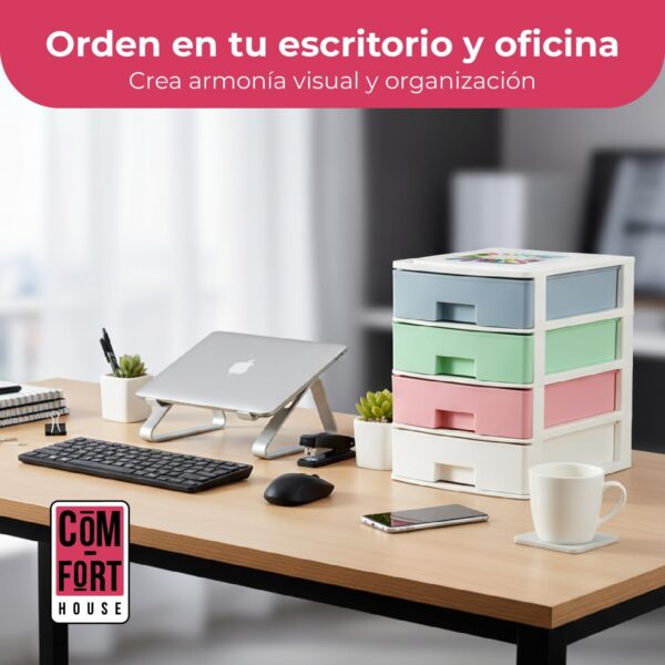 COM-FORT HOUSE | Cajonera Apilable de Plástico | Modelo Multicolor | Color Blanco | Modelo de 4 Cajones | Cajones de Almacenamiento Modular